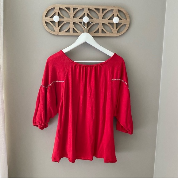 Free People Santa Fe Boho Top Red Sz Medium - Picture 7 of 11